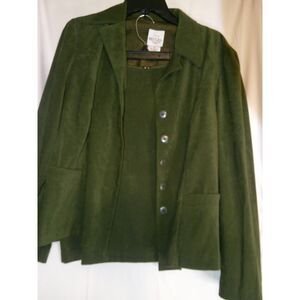 Vintage TR Bentley Olive Green‎ Structured Blazer Button-Front Jacket & Skirt 16